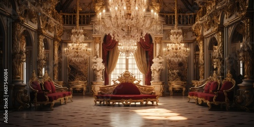 Luxurious baroque style room with ornate decor. photo