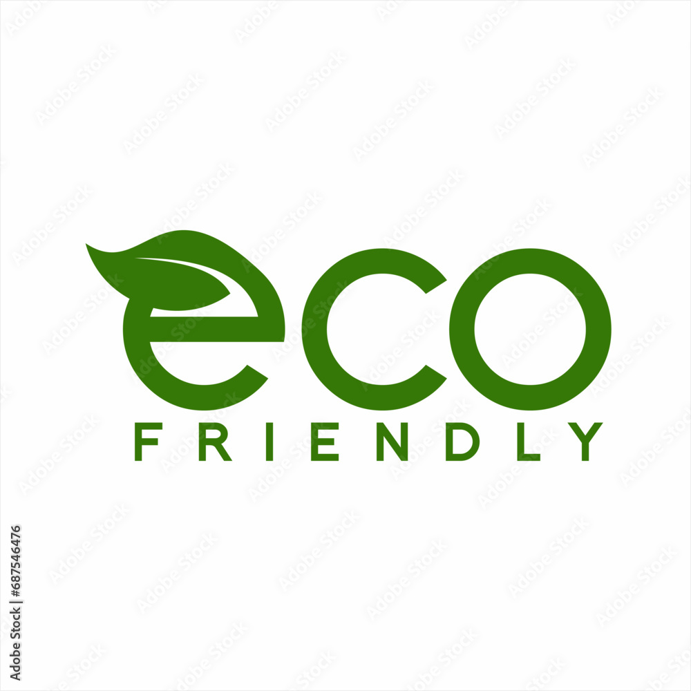 Eco friendly text logo design with leaf illustration on letter E. Eco friendly text logo design with leaf illustration on letter E.