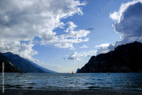 Beautiful landscape in an evening mood by the water in the sunshine.