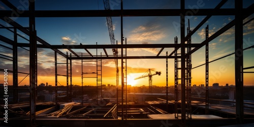 Construction site at sunset.