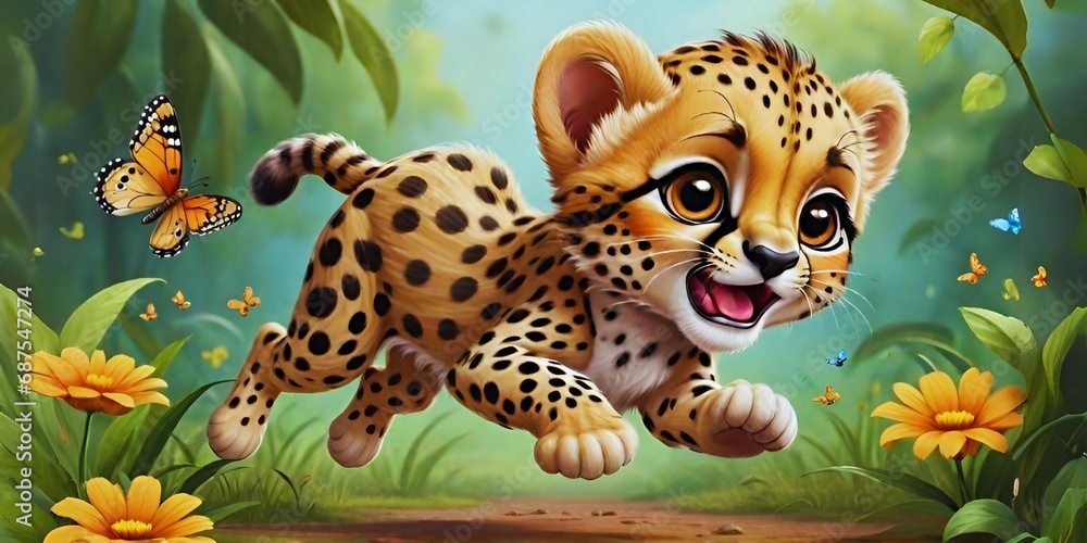 Cute baby Cheetah in the jungle, Cute baby Animals, AI generative images, Generative AI Cute baby Cheetah in the jungle, Cute baby Animals, AI generative images, Generative AI