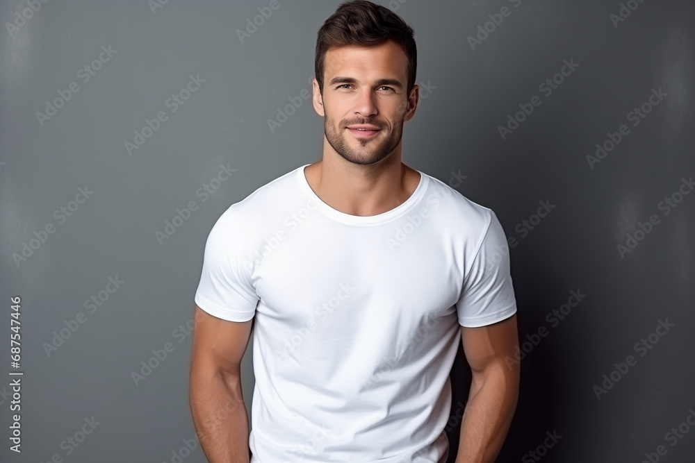 Portrait of a young man standing a front of a gray wall with hands in pockets and smiling at the camera. Portrait of a young man standing a front of a gray wall with hands in pockets and smiling at the camera.