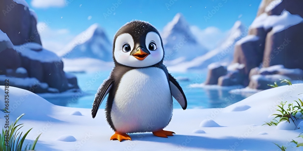 Fototapeta premium Cute baby Penguins, Cute animals, Baby animals generated by AI