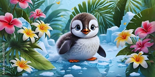 Fototapeta Naklejka Na Ścianę i Meble -  Cute baby Penguins, Cute animals, Baby animals generated by AI