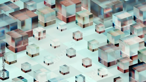 Dynamic animation of colored glass cubes. Abstract animated background. Data presentation concept. 3D illustration