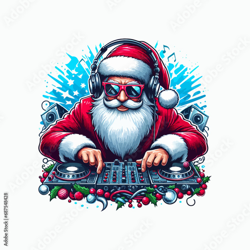 Vector illustration of Dj Santa Claus at Christmas Party. Ai Generated	
