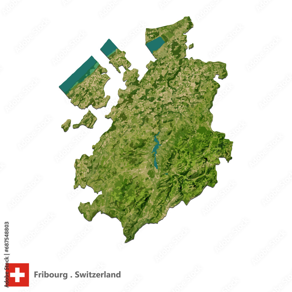 Fribourg, Canton of Switzerland Topographic Map (EPS)