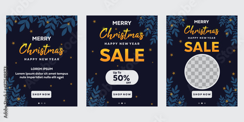 Christmas and new year sales banner template set. Can be used for social media posts, cards and web ads