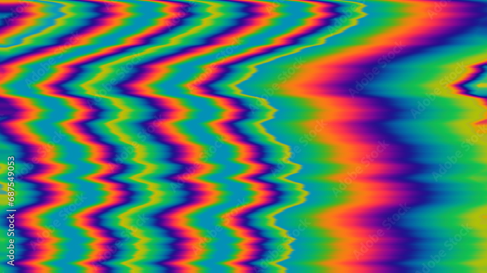 Fototapeta premium Glitched TV screen with VHS holographic distorted waves. Colorful abstract background.