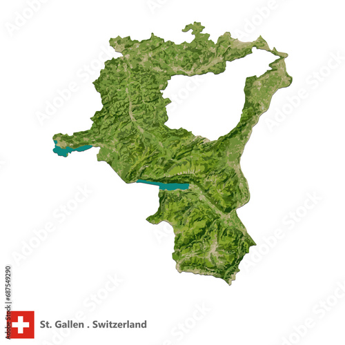St. Gallen, Canton of Switzerland Topographic Map (EPS)