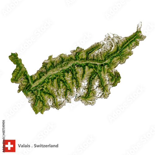 Valais, Canton of Switzerland Topographic Map (EPS)