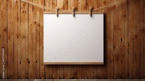 Mockup of an empty paper sheet framed and hung