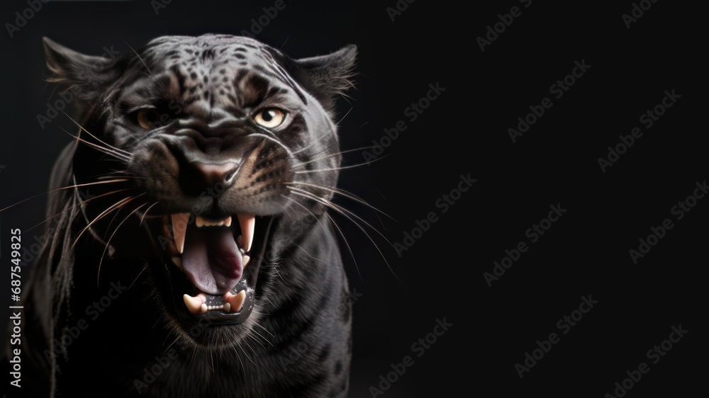 Angry panther roaring ready to attack isolated on gray background Angry panther roaring ready to attack isolated on gray background
