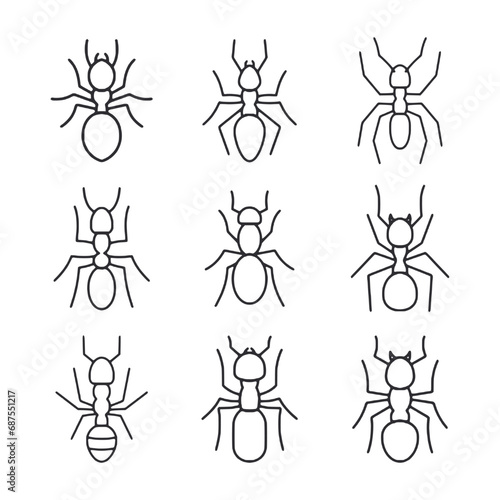 Set of ant icon for web app simple line design