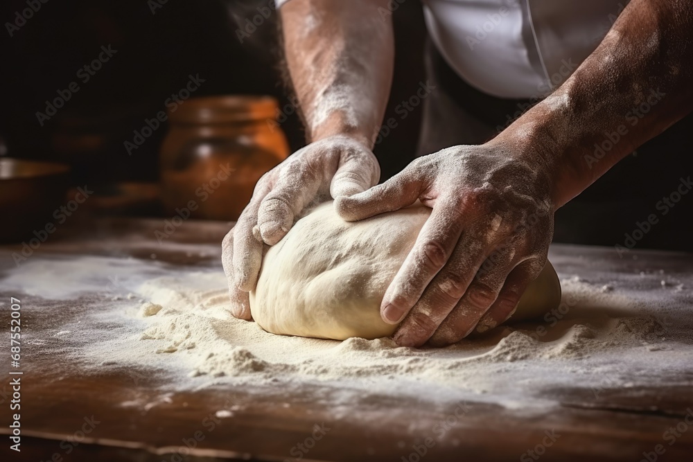 Man kneading pizza dough