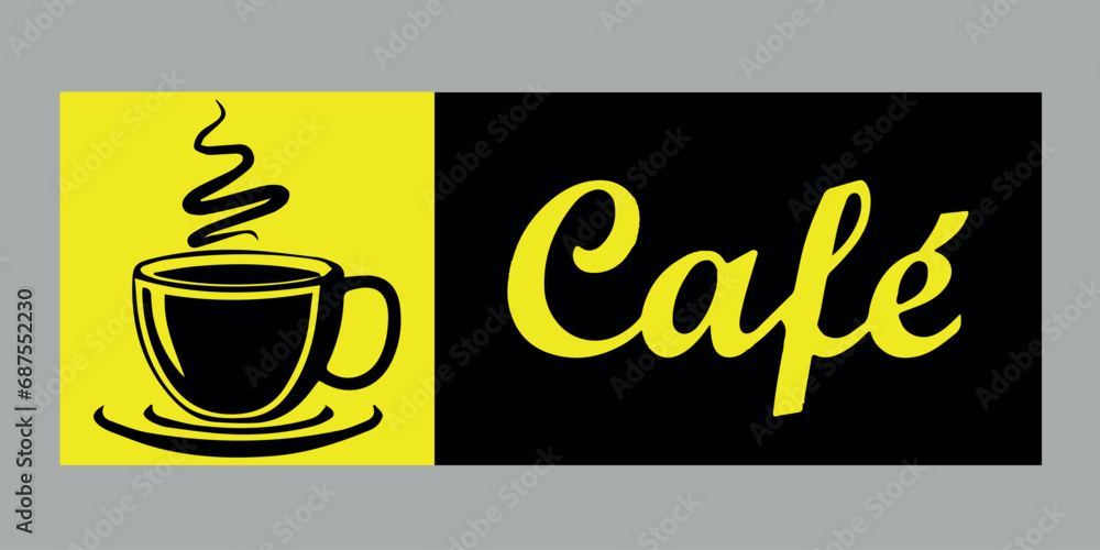 Arte de Decoração de Café nas cores Preto e Amarelo. Vetor charmoso com belo contraste de tons para diversos locais.