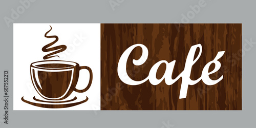 Arte de Decoração de Café com textura de Madeira Marrom. Vetor charmoso para diversos locais.