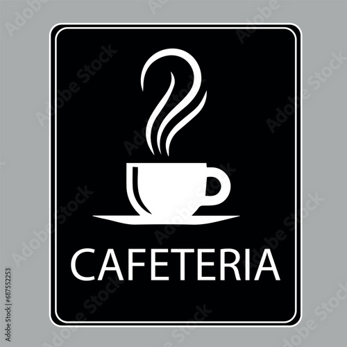 Arte de Decoração de Café para Cafeteria. Vetor composto por símbolo de xícara com texto informativo e tons preto e branco.