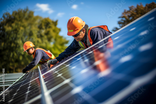 Techniker, die an Solartechnologie arbeiten photo