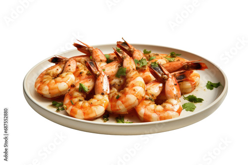Delicious Roasted Shrimp Serve on Plate, Transparent Background