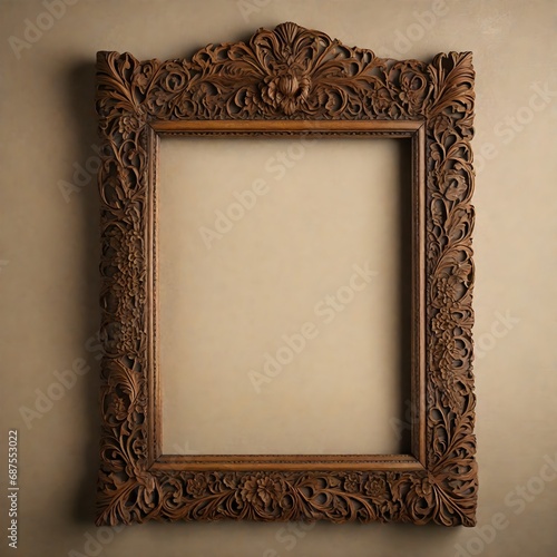 wooden old antique gold frame over white gold border vintage.