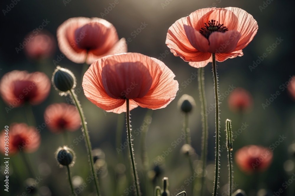 Close up image of opium poppy with blurred background. ai generative - obrazy, fototapety, plakaty 