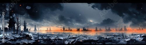 Abstract nuclear winter background. Human extinction. Consequences of nuclear war.