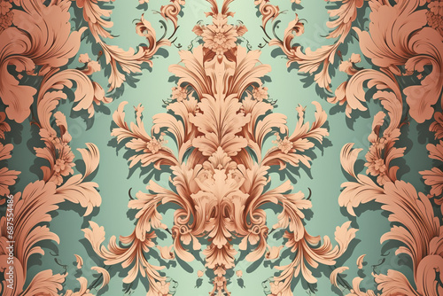 Graphic resources. Abstract rococo style texture background with copy space. Luxury ornate background colored in pastel colors. Blank retro vintage background photo