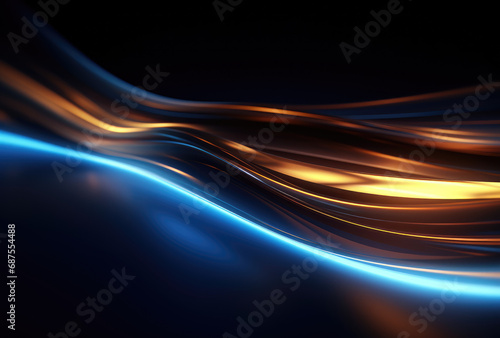 Golden blue light painting in front of black background