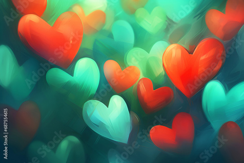 Romantic red and green background with hearts. Valentine's Day