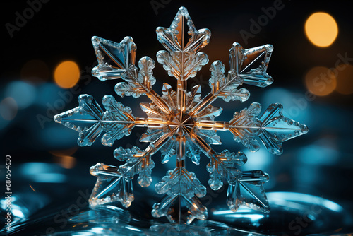 Snowflake Close-up. Frozen Elegance. Christmas Magic. Macro snowflake.