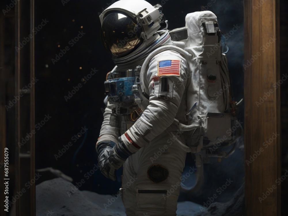 Fototapeta premium Astronaut in the outer space, looking through the window.