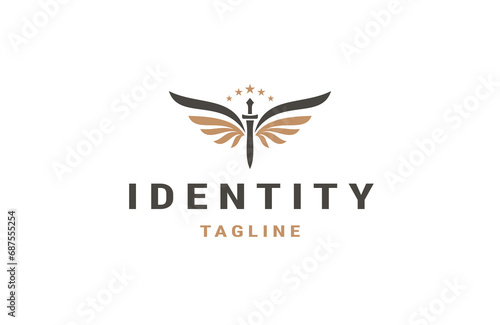 Wing sword logo design template
