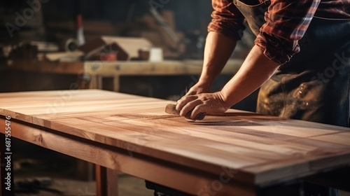man owner a small furniture business is preparing wood for production. carpenter male is adjust wood to the desired size. architect, designer, Built-in, professional wood, craftsman, workshop.