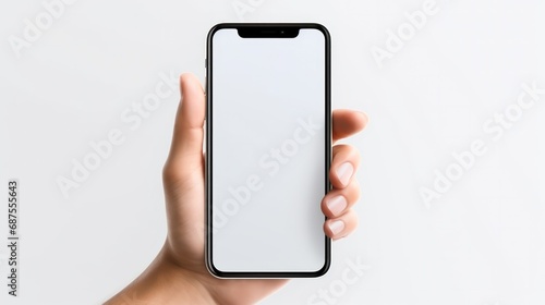 Mobile phone mockup with blank white screen in human hand  3d render illustration put on a sweater  hold a smartphone Mobile digital device in arm isolated on white