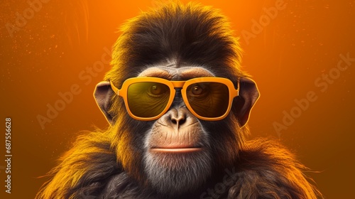 Monkey with sunglasses.AI generated illustration.Generative AI © shuvodesign