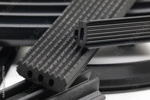 Close-up shot of various rubber profile products
