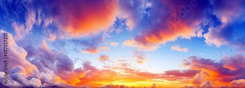 Mesmerizing sky clouds at sunrise and sunset wide panorama