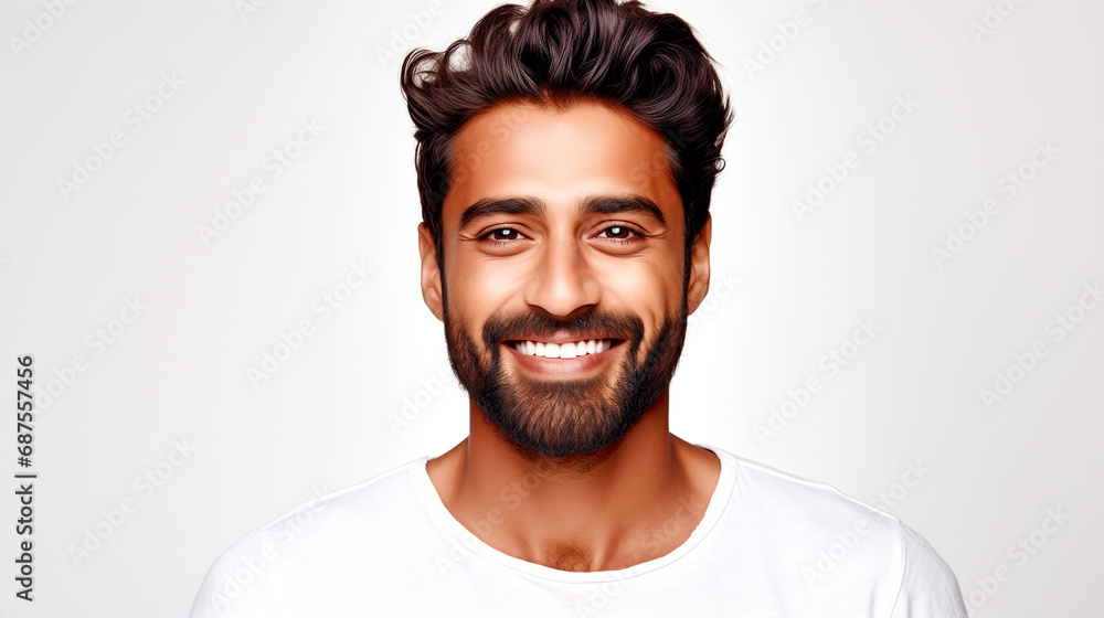 Obraz premium portrait of a handsome Indian man smiling a snow-white smile. legal AI