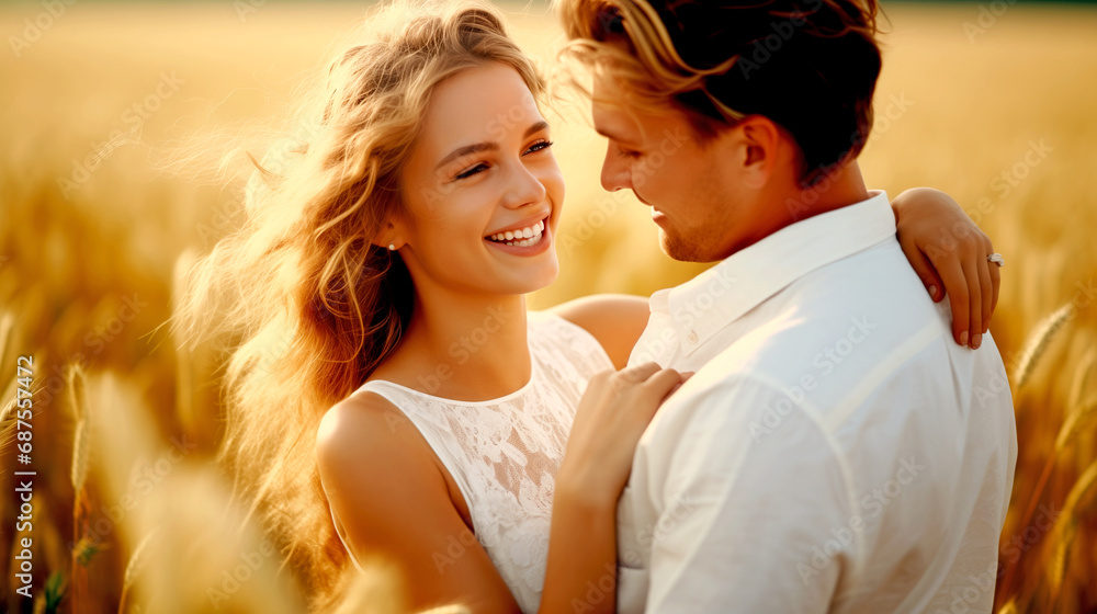 happy newlyweds hugging in a field on a sunny day. legal AI happy newlyweds hugging in a field on a sunny day. legal AI