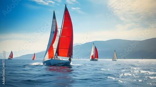 A sailing regatta with boats gliding gracefully on the water