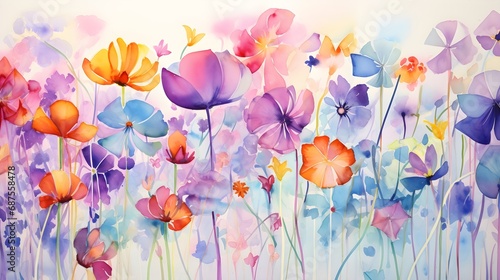 Abstract watercolor painting featuring a mesmerizing pattern of flowers