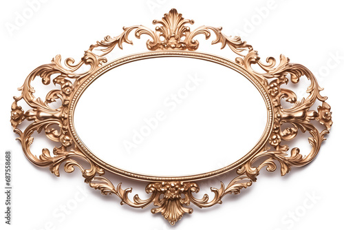 Bronze gold ornate oval picture frame on white background