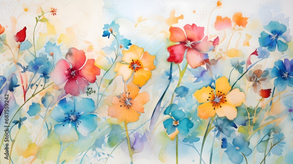 Delicate flowers portrayed in an abstract watercolor painting,
