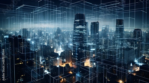 Digital metropolis of cyberbank towers photo