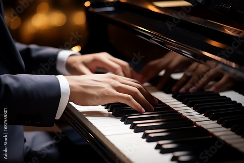 Close up hands of a pianist playing piano