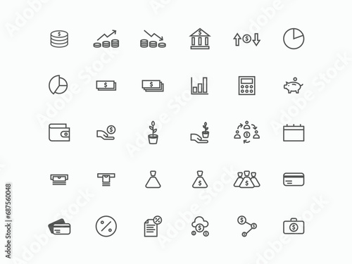 Business and finance icon set thin line style