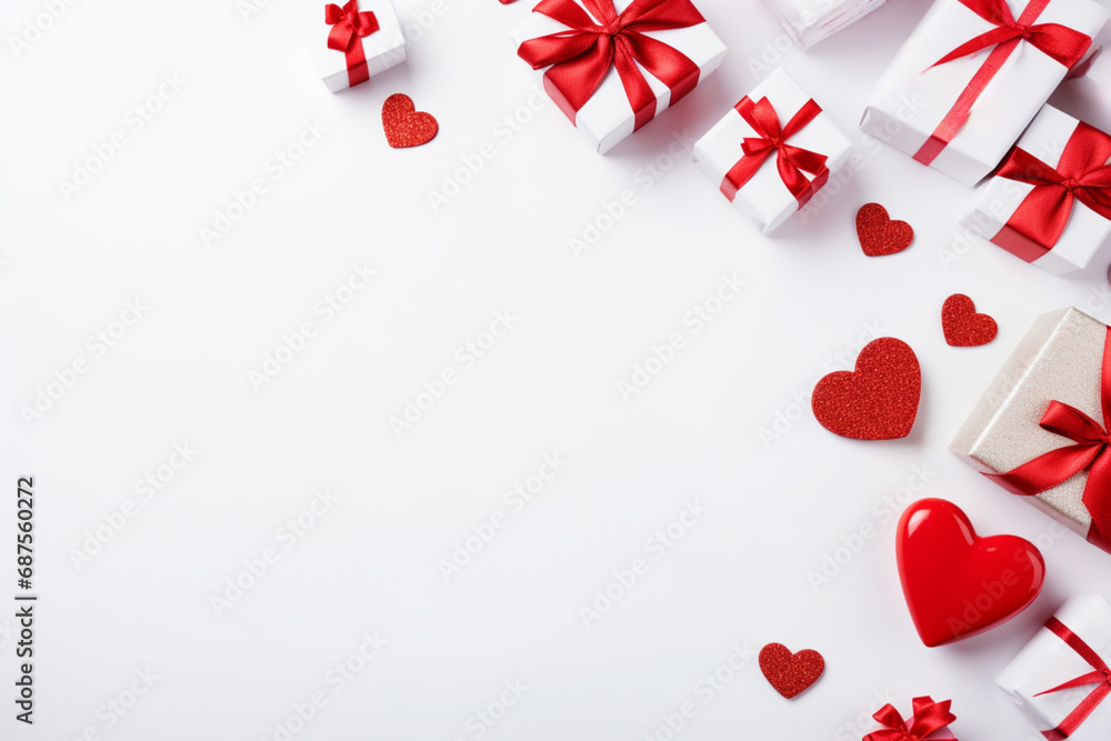valentine's day banner,with a place for text,hearts and gifts with a red ribbon on a white background,top view,Valentine's day greeting card concept valentine's day banner,with a place for text,hearts and gifts with a red ribbon on a white background,top view,Valentine's day greeting card concept