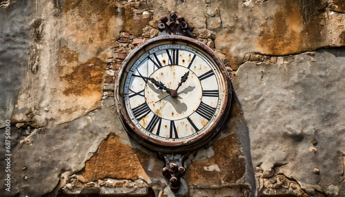 Vieille horloge sur un mur décrépit  photo