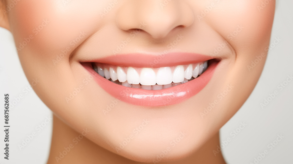 Charming female smile with dazzling white teeth, showing excellent dental health and hygiene isolated on white background. Ideal for dental banner. Charming female smile with dazzling white teeth, showing excellent dental health and hygiene isolated on white background. Ideal for dental banner.